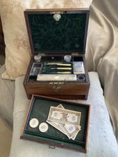 RARE 1850's Mechi Label ANTIQUE Traveling Wood Vanity Box Silver Plate Jars KEYS picture