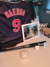 Carlos Baerga bundle, authenticated signed Jersey, bat, photo, adn signed ball picture