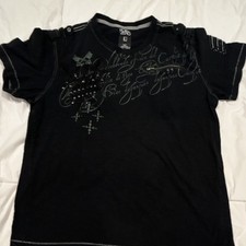 Point Zero Men's Black Graphic V-Neck T-Shirt - Size L - Y2K Affliction Style. picture