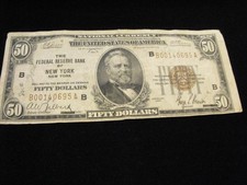 1929 $50 Federal Reserve Bank Note New York B Fifty Dollars Banknotes picture