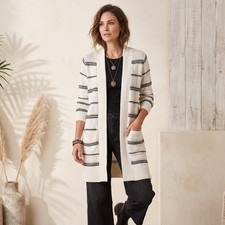 NWT Maurices Striped Longline Cardigan Knit Duster Cream Black Coastal Boho 1X picture
