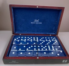 Vintage Brooks Brothers Dominoes Set Blue Velvet Wood Box Executive Gift.  NEW picture