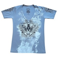 Men's Archaic by Affliction V Neck Gray Y2K Tattoo Live Fast T-Shirt Large picture