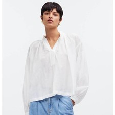 NWT Madewell Shirred Long-Sleeve White Top M picture