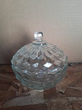 Vintage Fostoria American Clear Glass Covered Candy Dish 2-Piece Cubist Bowl picture