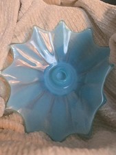 Vintage Fostoria HEIRLOOM Opalescent Blue Rolled Edge Single Candle Holder 8” picture