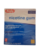 Rugby Nicotine Polacrilex Gum 4 mg Sugar Free Uncoated Original 110 Pieces picture