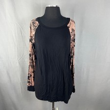 Cool Melon Top Womens Black Pink Floral Print Raglan Sleeve Lightweight Everyday picture