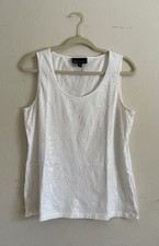 Dana Buchman scoop-neck tank top featuring a subtle, tonal sequin palm leaf. picture