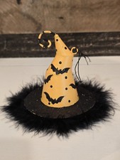 Retired Pier 1 Halloween Feathered Glitter Orange Bats Witch Hat Ornament 4