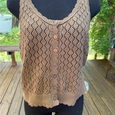 NWT LOFT Open-Knit Button Front Tank - Brown picture