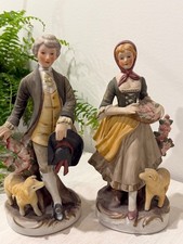Vintage Colonial Couple Figurines Shepherd & Maiden Lamb Pair Made in Taiwan picture