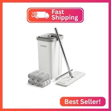 JOYMOOP Microfiber Flat Mop System with Bucket, White, Hands-Free Floor Cleaning picture