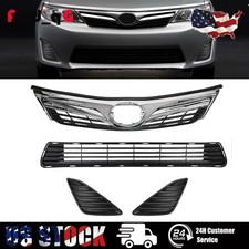 Fit 2012-2014 Toyota Camry Front Bumper Upper Lower Grille Set w/ Fog Hole Cover picture