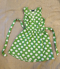 ModCloth Green/White Floral A-Line Dress Short Sleeveless Scoop Neck Tie S picture