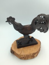 Vintage Folk Art Rooster Statue Wood Metal Rustic Farmhouse Figurine Felt Base picture