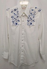 Vintage 1970s Women's L Rockmount Ranch Western Shirt Embroidery Pearl Snaps  picture