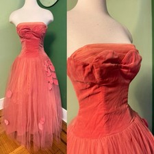 VTG RARE 40s Full Skirt Floral Whimsy Party Dress MIDI Chiffon Gown 34/26 Small picture