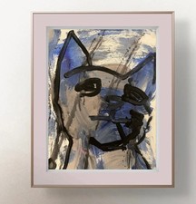 Oman Original Art 9x12 Neo Expressionist Paper Melancholy Kitty Cat Painting picture
