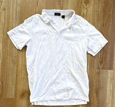 Theory Men's White Solid Knit Polo Shirt M Short Sleeve Collared Button picture