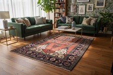 Vintage Handmade Oriental Wool Area Rug 4'1 x 6'8 Bird Lamp Prayer Carpet 4 x 7 picture