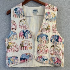 VTG Soho Compagnie Patchwork Elephant Vest India 100% Cotton Boho Folk Art M picture