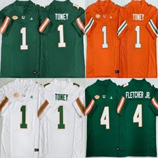 New Mens Malachi Toney #1 /Mark Fletcher Jr. Miami Hurricanes Stitched Jersey picture