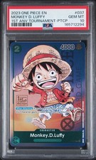 One Piece 2023 Monkey D. Luffy P-037 1st Anniversary Tournament GEM MINT PSA 10 picture