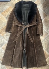 Vintage Juan Sebastian Leather Suede Penny Lane Coat Brown Shearling Long picture