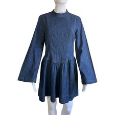 NWT Anthropologie Porridge Denim Open Back Drop Waist Mini Dress Size S picture