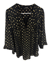 TORRID Harper Blouse Size 2X Black With Gold Hearts Pockets Flowy Top NEW picture