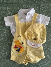 Vtg 70s Sears Winnie the Pooh Baby Gingham Overalls Outfit Set Hat White Shirt M picture