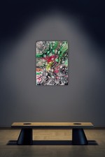 Abstract, Pour, Painting, Medium-sized, Green,Silver,Magenta,Canvas, OOAK picture