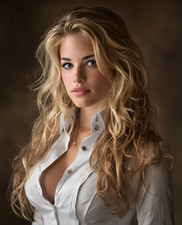 Freckled Long Wavy Blonde in White Shirt with Necklace Art/986546620 picture