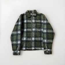 Stussy Green Check Plaid Pile Fleece Full Zip Sherpa Jacket Men's Size Medium picture
