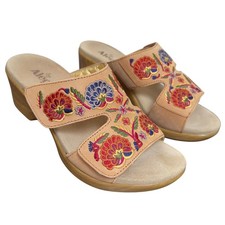 ALEGRIA Linn 39 Womens Size 9 Boho Heel Sandals Floral Embroidered Gypsy Slip On picture