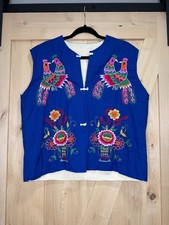 Vintage Asian Folk Art Embroidered Quilted Vest Blue Peacock Floral Boho Ethnic picture