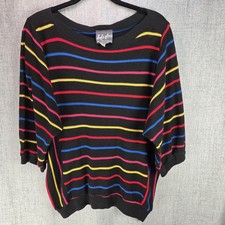 Vtg Style Plus of California Rainbow Stripe Knit Top Black 80/90s USA Kidcore picture
