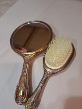 Antique Art Nouveau Design Silver Plated Mirror And Brush Vanity Set Early... picture