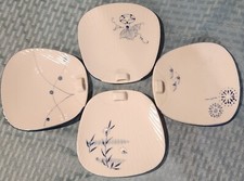 Vintage Sushi 1981 Lillian Vernon Blue Japanese Snack Plates Set Of 4  picture