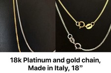 18k Gold & Platinum Multi-Tone Cable Chain Necklace 18 in Italy Spring Ring picture