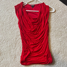 Express Red Ruched Draped Cowl Neck Sleeveless Tank Top Sz S Jersey Stretch picture