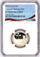 2019-S American Memorial Park ATB 25c NGC PF 70 Ultra Cameo ~ Patriotic Label picture