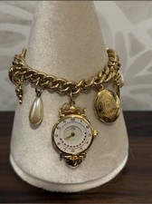 NOS  Vtg Rare Kirks Folly Gold Tone Crystal Charm Watch Key Heart New Battery picture