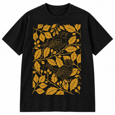 Vintage Songbird Botanical Floral Nature Graphic T-Shirt picture