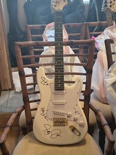Rush Signed White Electric Guitar w/ Handwritten Note 