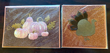 Papyrus Thanksgiving Greeting Cards Glitter Turkey Theme Orange Brown Gold picture