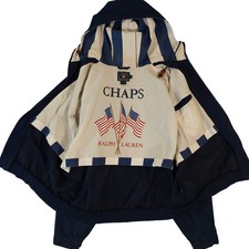 Vintage Chaps Ralph Lauren Windbreaker Jacket XL Navy Blue American Flag Hooded picture