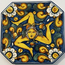 Migliore Caltagirone Sicily Hand Painted Trinacria Octagonal Ceramic Wall Plate picture