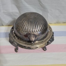 VTG 1883 FB Rogers Silver Co 273 Roll Top Caviar/Butter Dish Server Lion Head picture